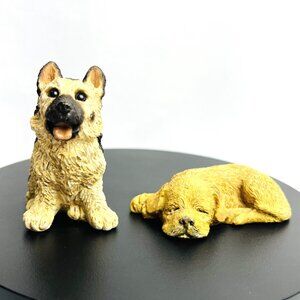 Set of Two Adorable Resin Dog Figurines Sitting and Sleeping Puppies